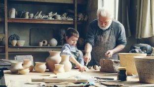 Grandfather and grandson pottery making - By Vitaly Gariev